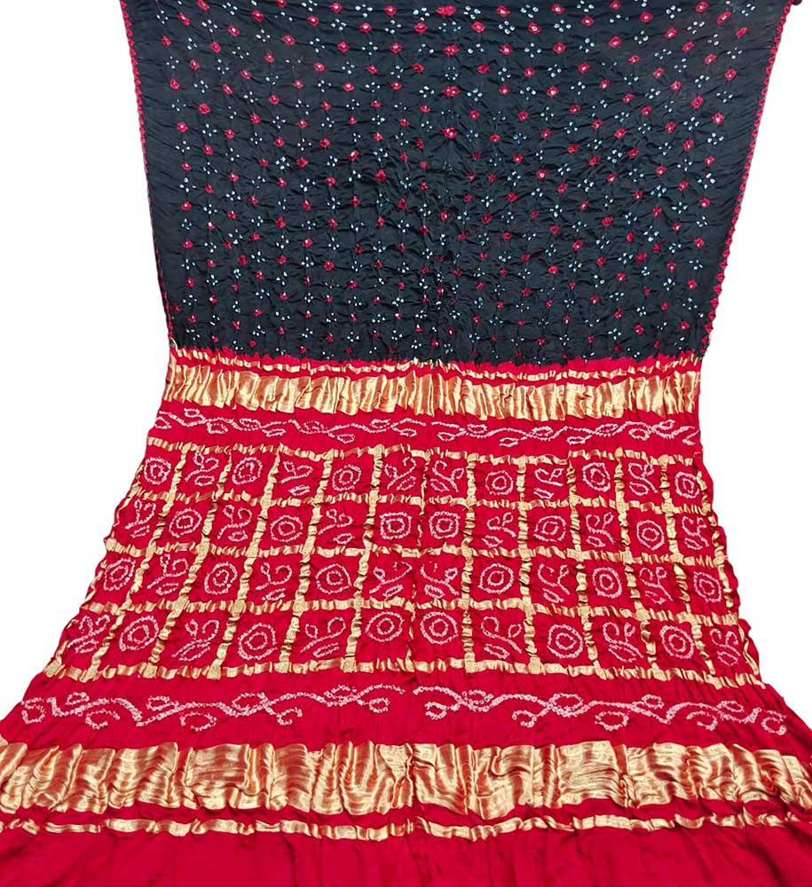 Stunning Black and Red Checks Bandhani Gajji Silk Gharchola Saree - Luxurion World