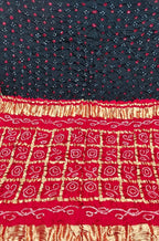 Stunning Black and Red Checks Bandhani Gajji Silk Gharchola Saree - Luxurion World