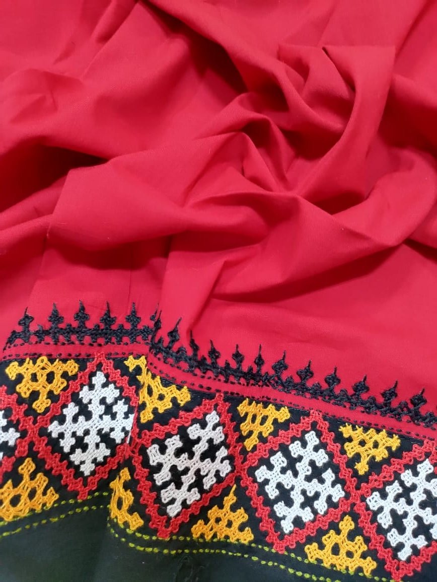 Stunning Black & Red Kantha Work Cotton Blouse Piece (0.75 Mtr)