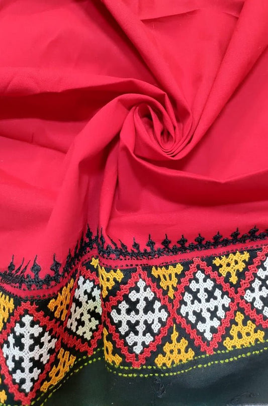 Stunning Black & Red Kantha Work Cotton Blouse Piece (0.75 Mtr) - Luxurion World