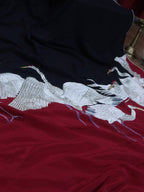 Stunning Black & Red Parsi Gara Saree with Hand Embroidered Bird Design on Pure Crepe Fabric - Luxurion World