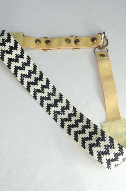 Handcrafted Black and White Beaded Belt - Traditional Design