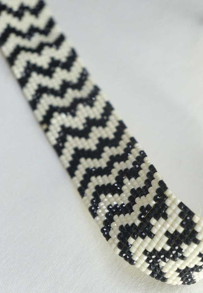 Handcrafted Black and White Beaded Belt - Traditional Design - Luxurion World
