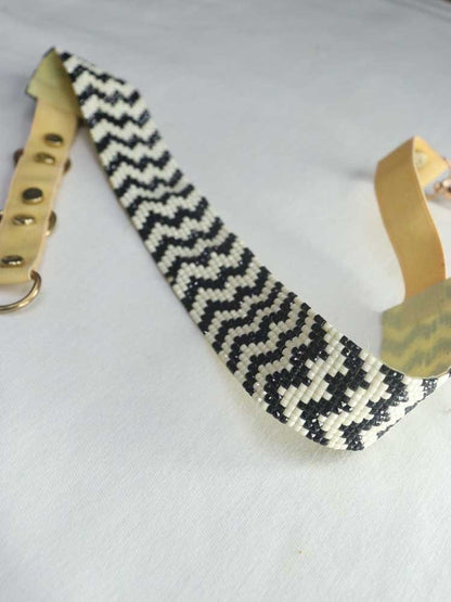 Handcrafted Black and White Beaded Belt - Traditional Design - Luxurion World