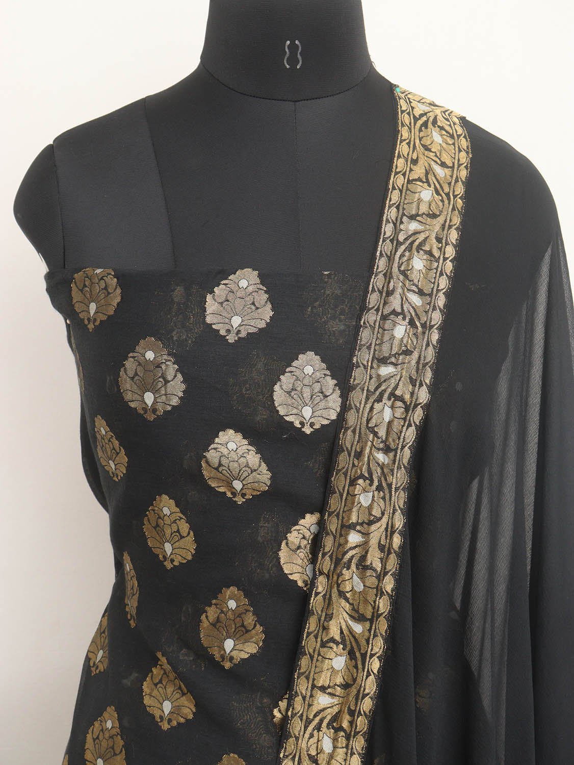 Stunning Black Banarasi Georgette Sona Roopa Suit Set - Unstitched - Luxurion World