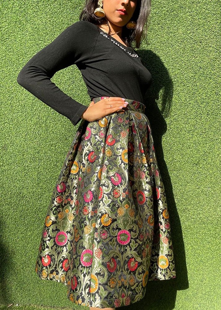 Black Banarasi Kim Khwab Skirt - Luxurion World