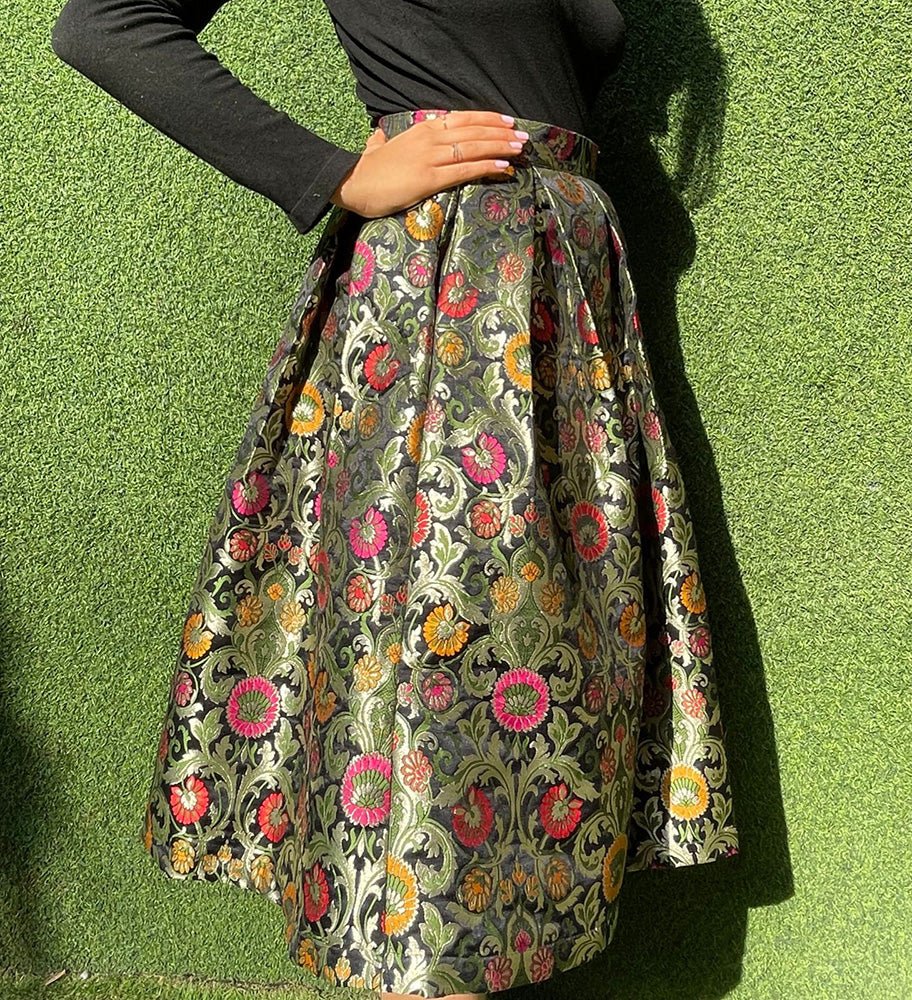 Black Banarasi Kim Khwab Skirt - Luxurion World