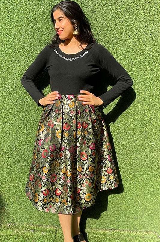 Black Banarasi Kim Khwab Skirt - Luxurion World