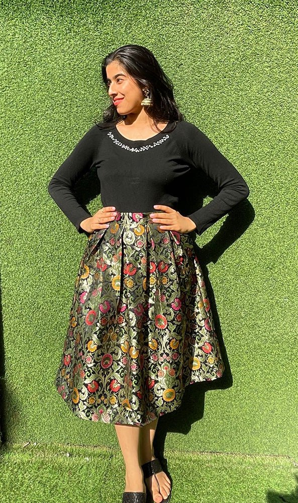 Black Banarasi Kim Khwab Skirt - Luxurion World