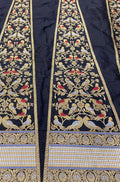 Black Banarasi Pure Katan Silk Unstitched Lehenga Set - Luxurion World
