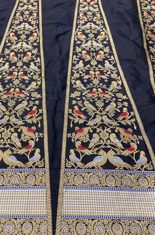 Black Banarasi Pure Katan Silk Unstitched Lehenga Set - Luxurion World