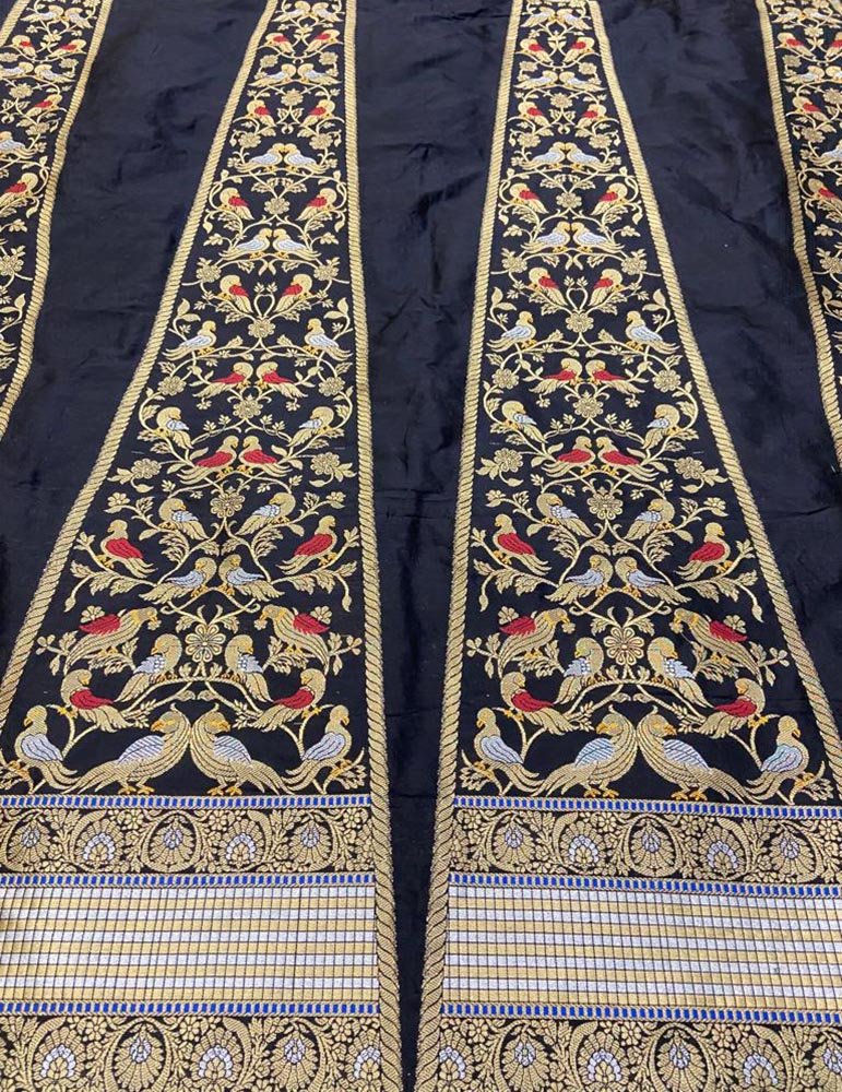 Black Banarasi Pure Katan Silk Unstitched Lehenga Set - Luxurion World