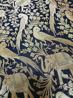 Black Banarasi Silk Elephant And Parrot Design Fabric (0.8 Mtr) - Luxurion World