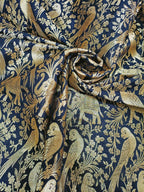 Black Banarasi Silk Elephant And Parrot Design Fabric (0.8 Mtr) - Luxurion World