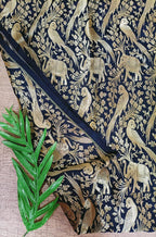Black Banarasi Silk Elephant And Parrot Design Fabric (0.8 Mtr) - Luxurion World