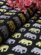 Black Banarasi Silk Elephant Design Fabric (2.5Mtr) - Luxurion World
