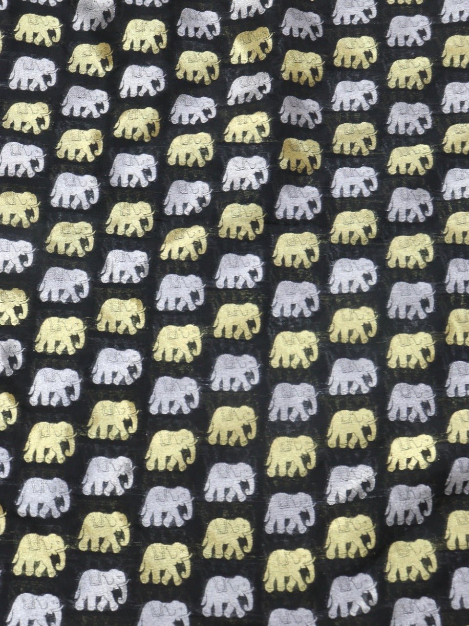 Black Banarasi Silk Elephant Design Fabric (2.5Mtr) - Luxurion World