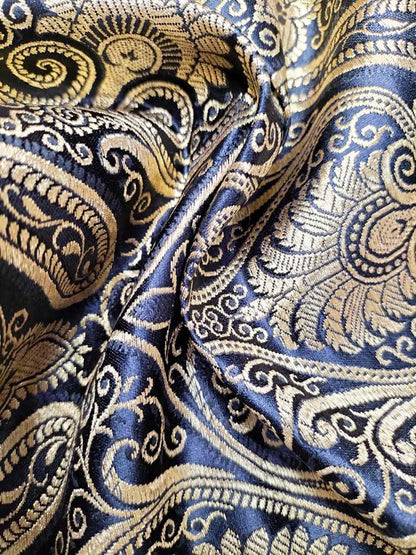 Black Banarasi Silk Fabric ( 1 Mtr ) - Luxurion World