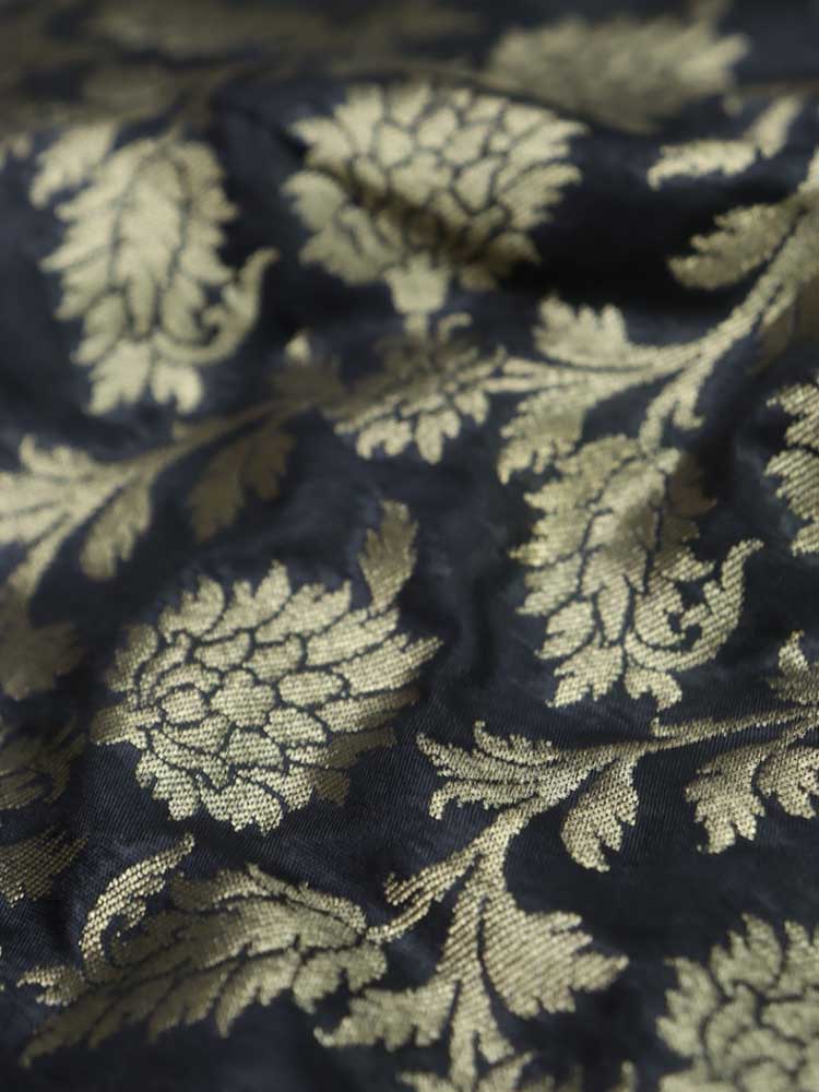 Black Banarasi Silk Fabric ( 1 Mtr ) - Luxurion World