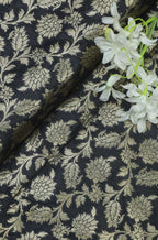 Black Banarasi Silk Fabric ( 1 Mtr ) - Luxurion World