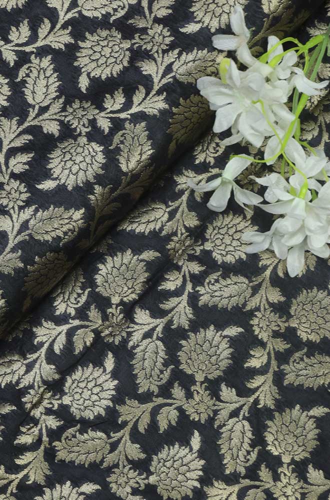 Black Banarasi Silk Fabric ( 1 Mtr ) - Luxurion World