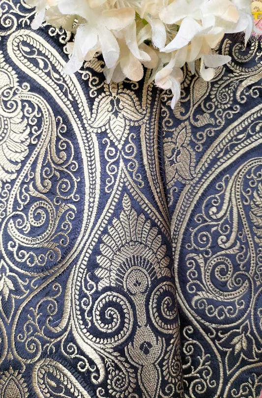 Black Banarasi Silk Fabric ( 1 Mtr ) - Luxurion World