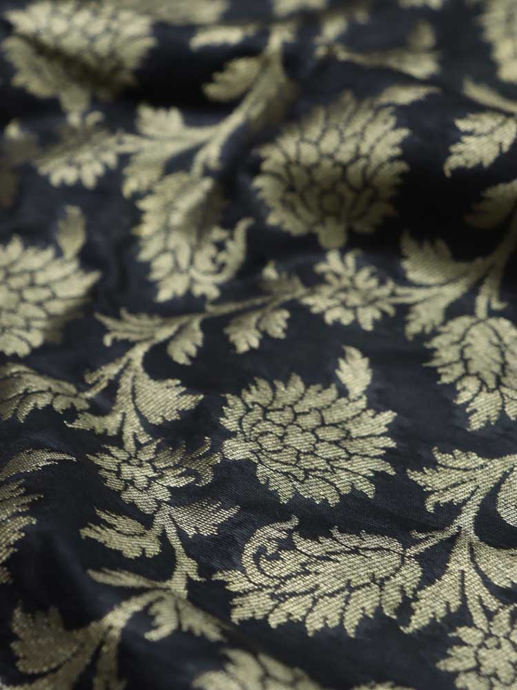 Black Banarasi Silk Fabric ( 1 Mtr ) - Luxurion World