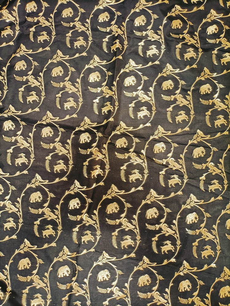 Black Banarasi Silk Fabric (1Mtr) - Luxurion World