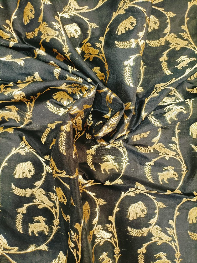 Black Banarasi Silk Fabric (1Mtr)Luxurionworld