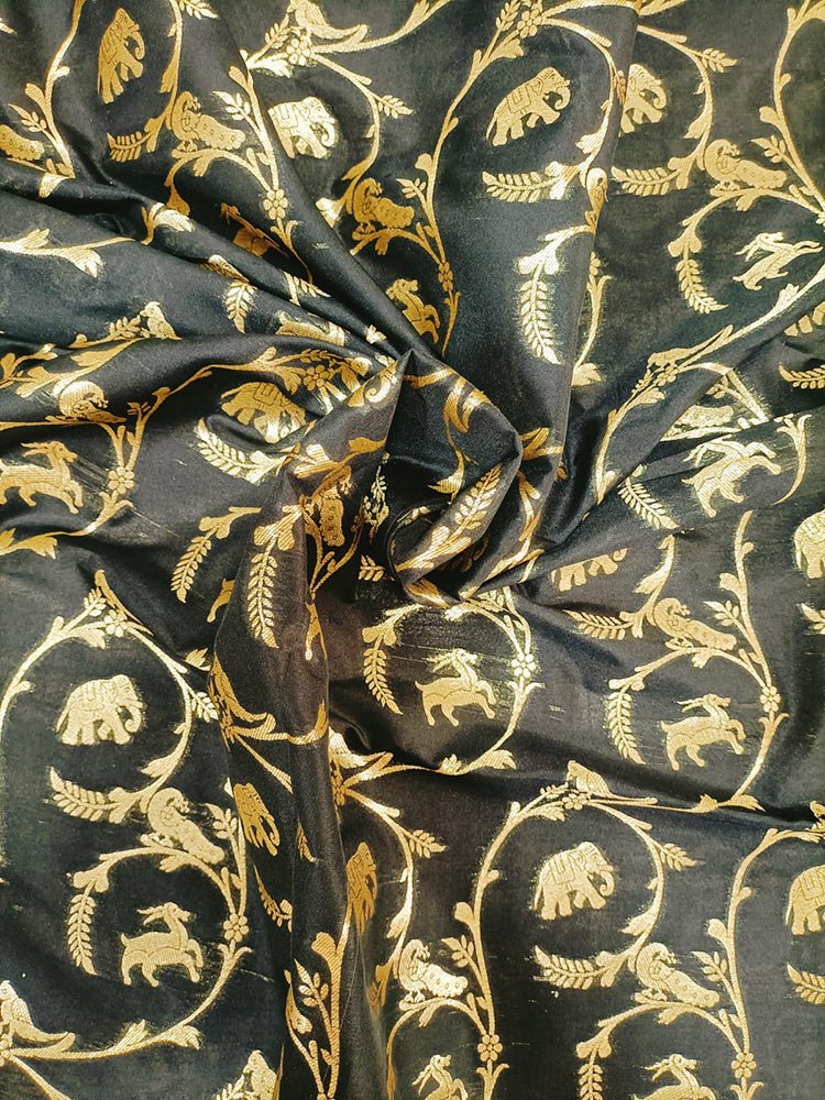 Black Banarasi Silk Fabric (1Mtr) - Luxurion World