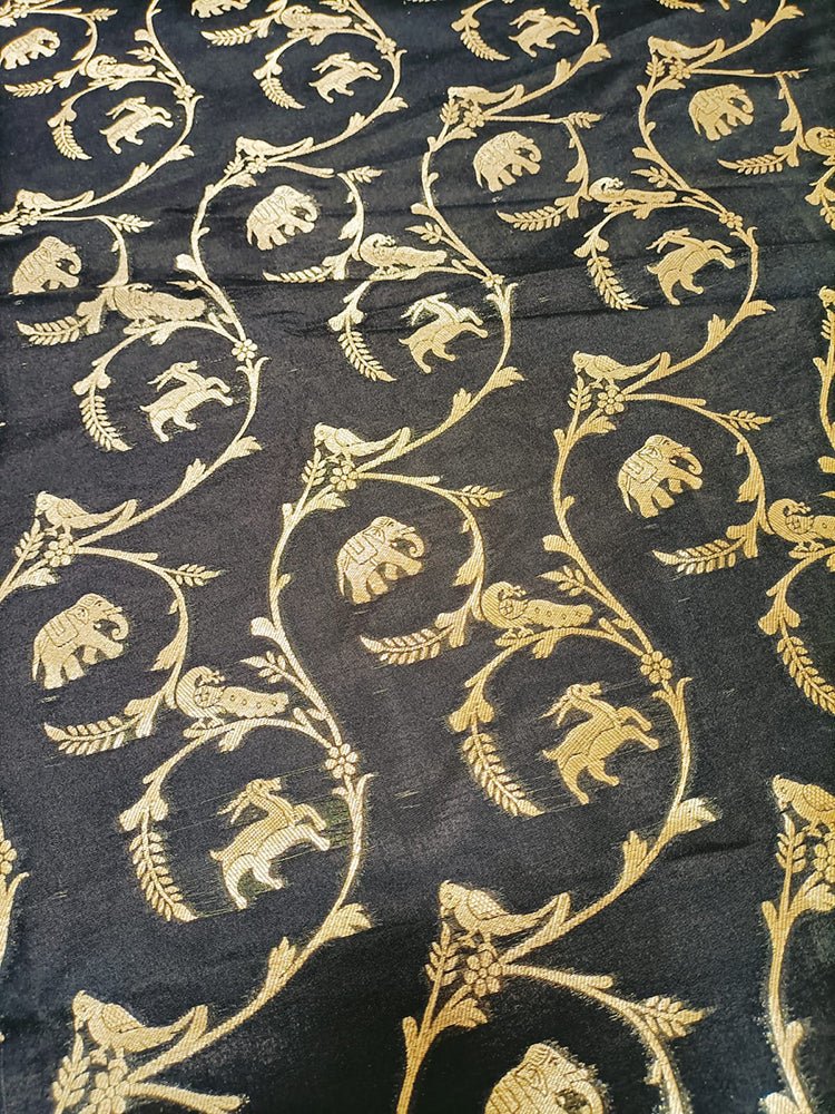 Black Banarasi Silk Fabric (1Mtr) - Luxurion World