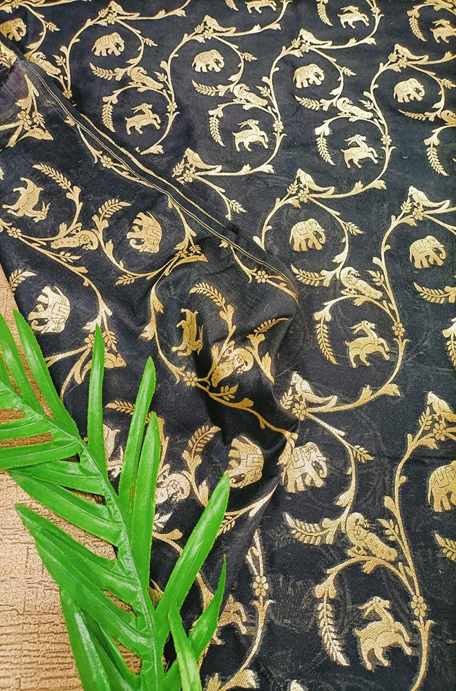 Black Banarasi Silk Fabric (1Mtr)Luxurionworld
