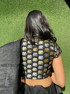 Black Banarasi Silk Potli Botton Padded Sona Roopa Elephant Design Blouse - Luxurion World