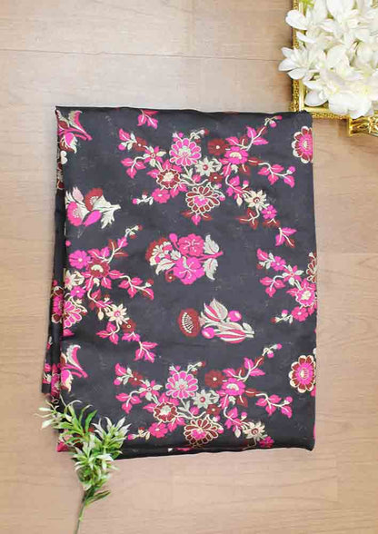 Black Banarasi Silk Meenakari Fabric ( 1 Mtr ) - Luxurion World