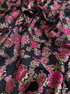 Black Banarasi Silk Meenakari Fabric ( 1 Mtr ) - Luxurion World