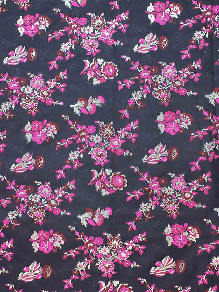 Black Banarasi Silk Meenakari Fabric ( 1 Mtr ) - Luxurion World