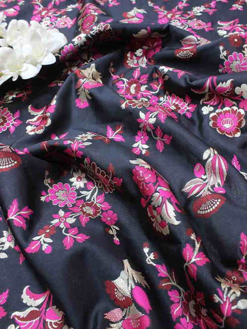 Black Banarasi Silk Meenakari Fabric ( 1 Mtr ) - Luxurion World
