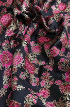 Black Banarasi Silk Meenakari Fabric ( 1 Mtr ) - Luxurion World