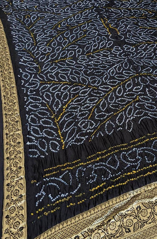 Black Bandhani Pure Gajji Silk Nakshi Bordar Dupatta - Luxurion World