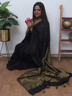 Black Bengal Plain Cotton Saree - Luxurion World