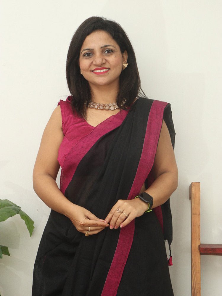 Black Bengal Plain Cotton Saree - Luxurion World