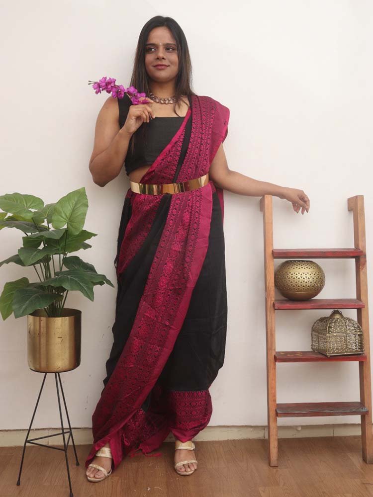 Black Bengal Plain Cotton Saree - Luxurion World