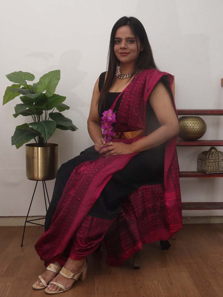 Black Bengal Plain Cotton Saree - Luxurion World