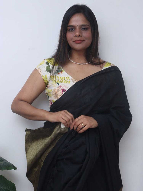 Black Bengal Plain Cotton Saree - Luxurion World