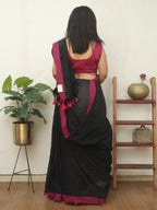 Black Bengal Plain Cotton Saree - Luxurion World