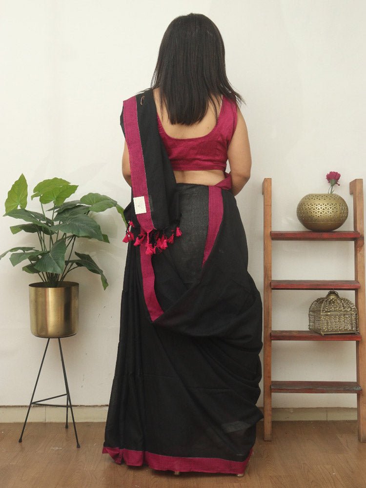 Black Bengal Plain Cotton Saree - Luxurion World