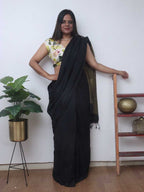 Black Bengal Plain Cotton Saree - Luxurion World