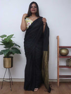 Black Bengal Plain Cotton Saree - Luxurion World
