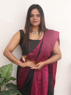 Black Bengal Plain Cotton Saree - Luxurion World