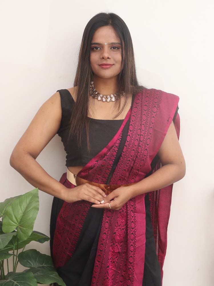 Black Bengal Plain Cotton Saree - Luxurion World